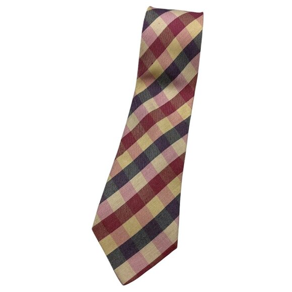 DORMEUIL Men's 100% Silk Necktie LUXURY Tie Purple Yellow Tartan W:3.8